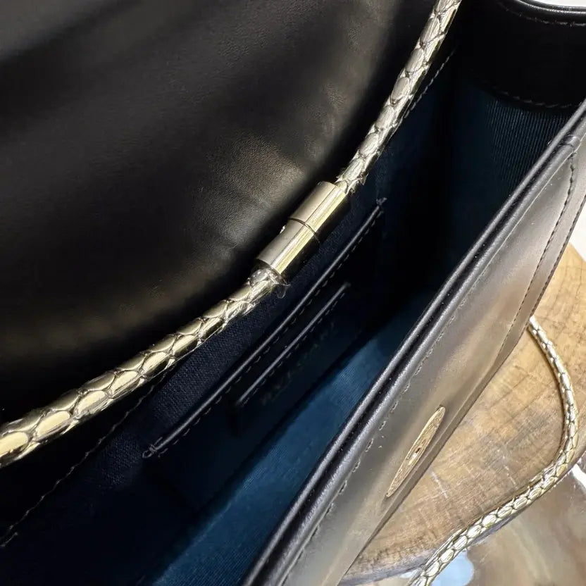 Boutique Level Quality || Bvlgari Serpenti Forever "Single Layer" Flap Small Square Bag in Black