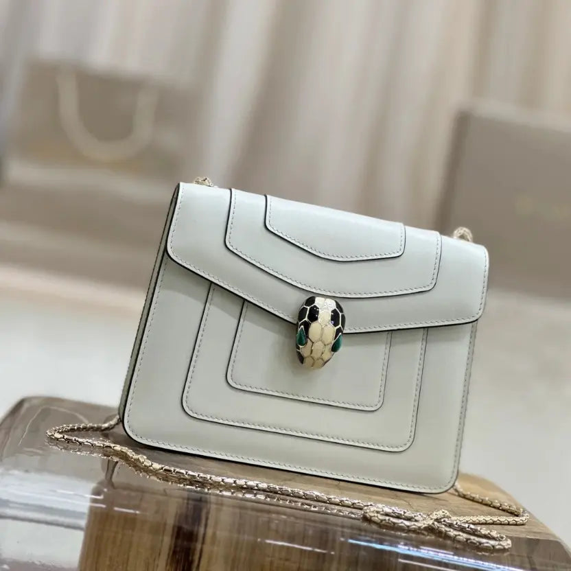 Boutique Level Quality || Bvlgari Serpenti Forever "Single Layer" Flap Small Square Bag in White