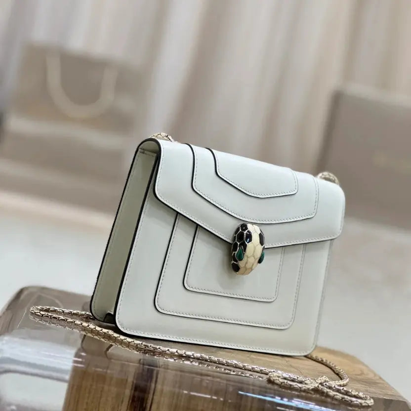 Boutique Level Quality || Bvlgari Serpenti Forever "Single Layer" Flap Small Square Bag in White