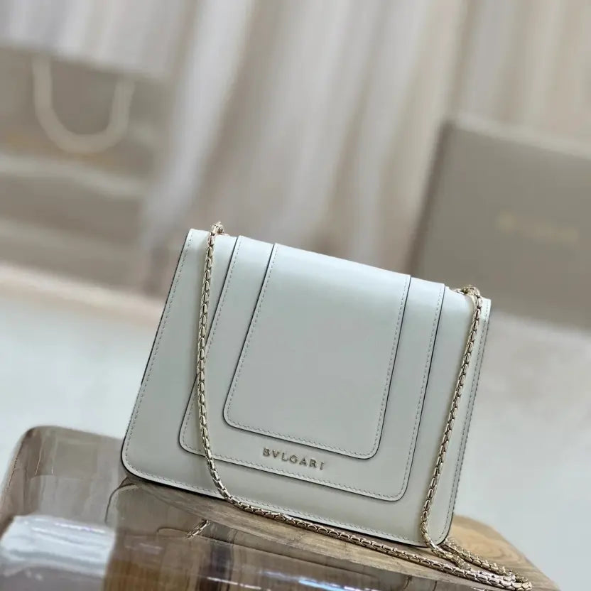 Boutique Level Quality || Bvlgari Serpenti Forever "Single Layer" Flap Small Square Bag in White