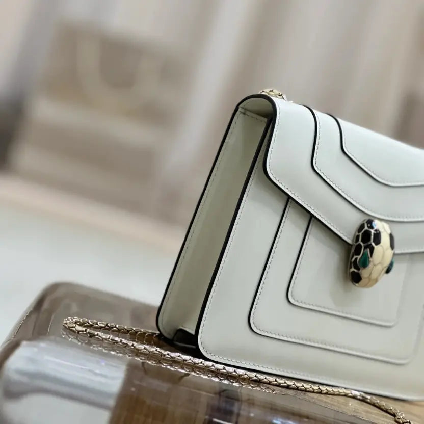 Boutique Level Quality || Bvlgari Serpenti Forever "Single Layer" Flap Small Square Bag in White