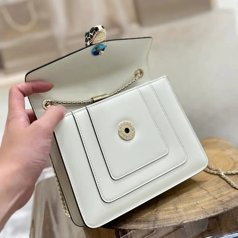 Boutique Level Quality || Bvlgari Serpenti Forever "Single Layer" Flap Small Square Bag in White