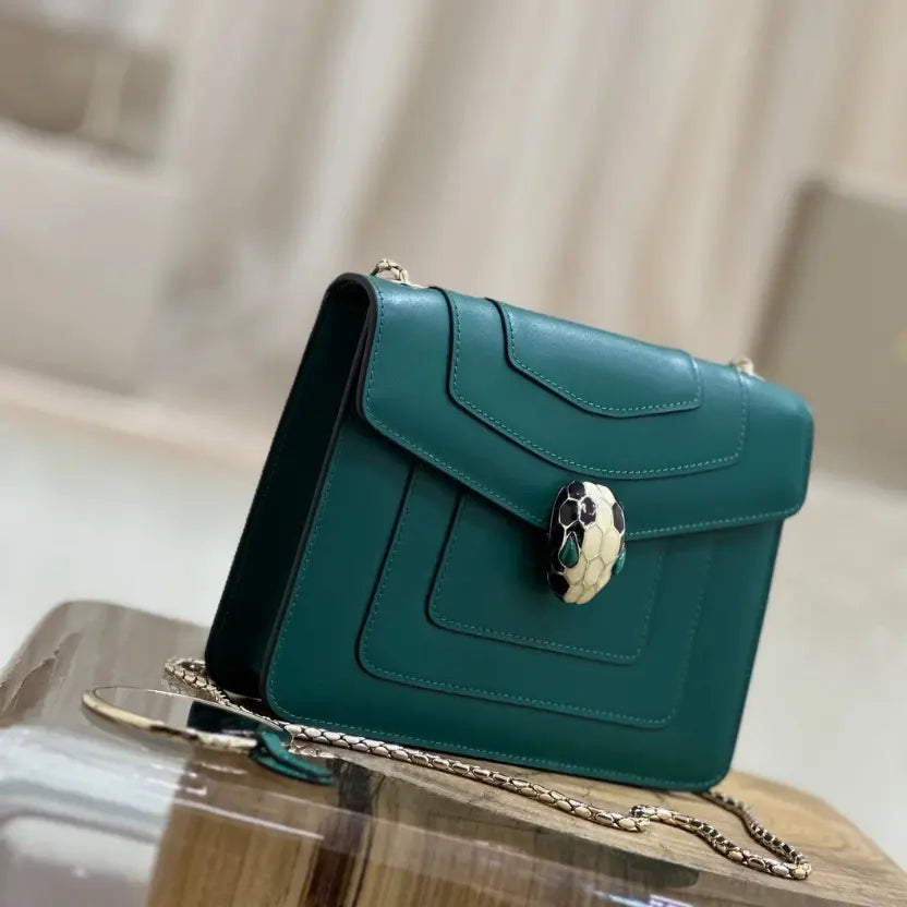 Boutique Level Quality || Bvlgari Serpenti Forever "Single Layer" Flap Small Square Bag in Green
