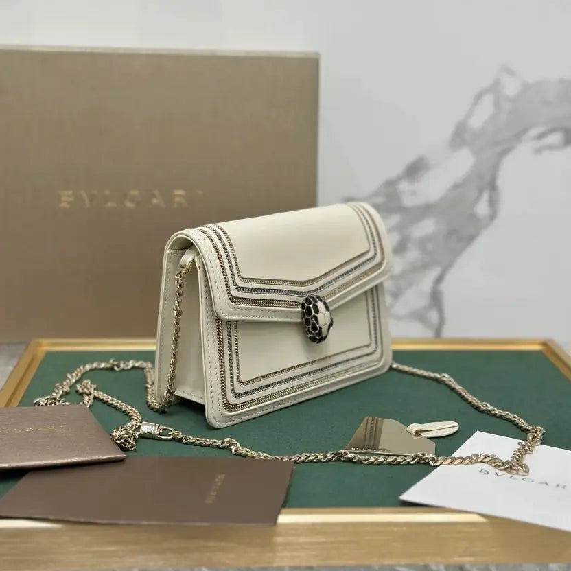 Boutique Level Quality || Bvlgari "Serpenti Diamond Blast" Chain Bag in White