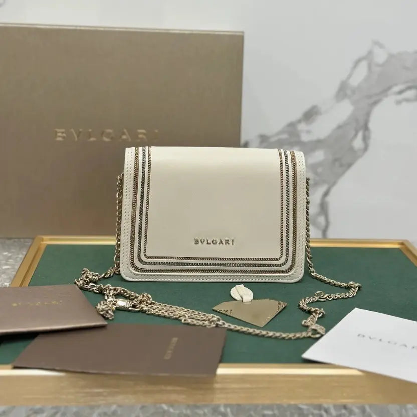 Boutique Level Quality || Bvlgari "Serpenti Diamond Blast" Chain Bag in White