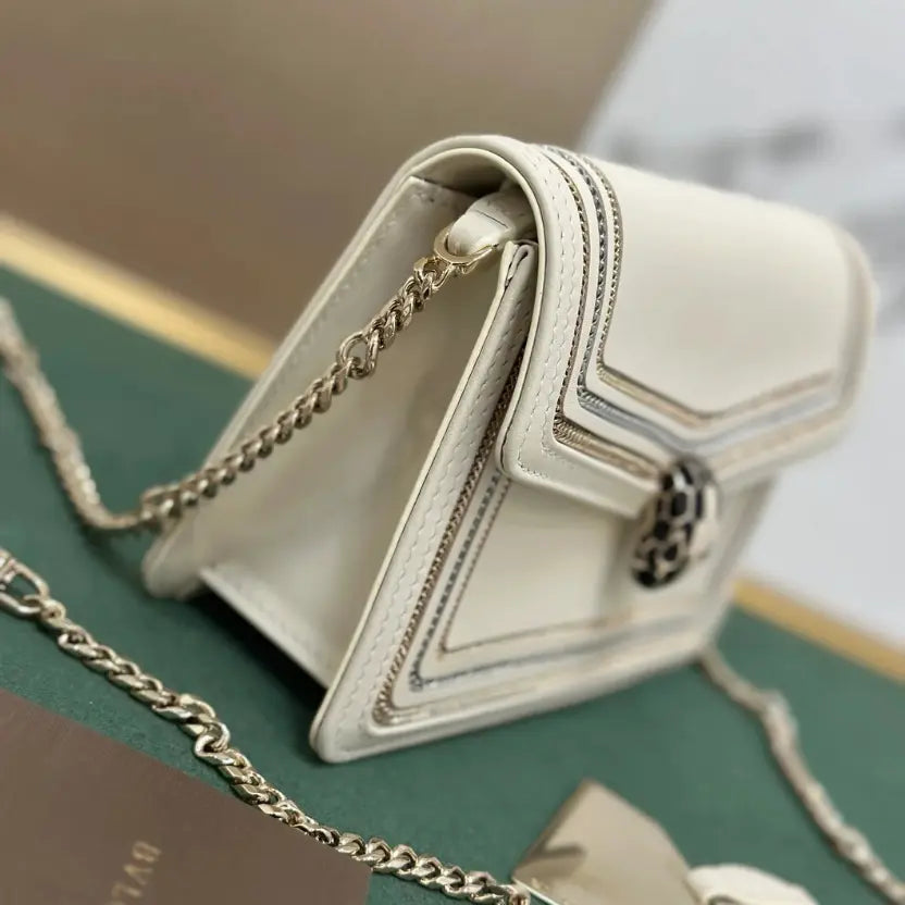 Boutique Level Quality || Bvlgari "Serpenti Diamond Blast" Chain Bag in White