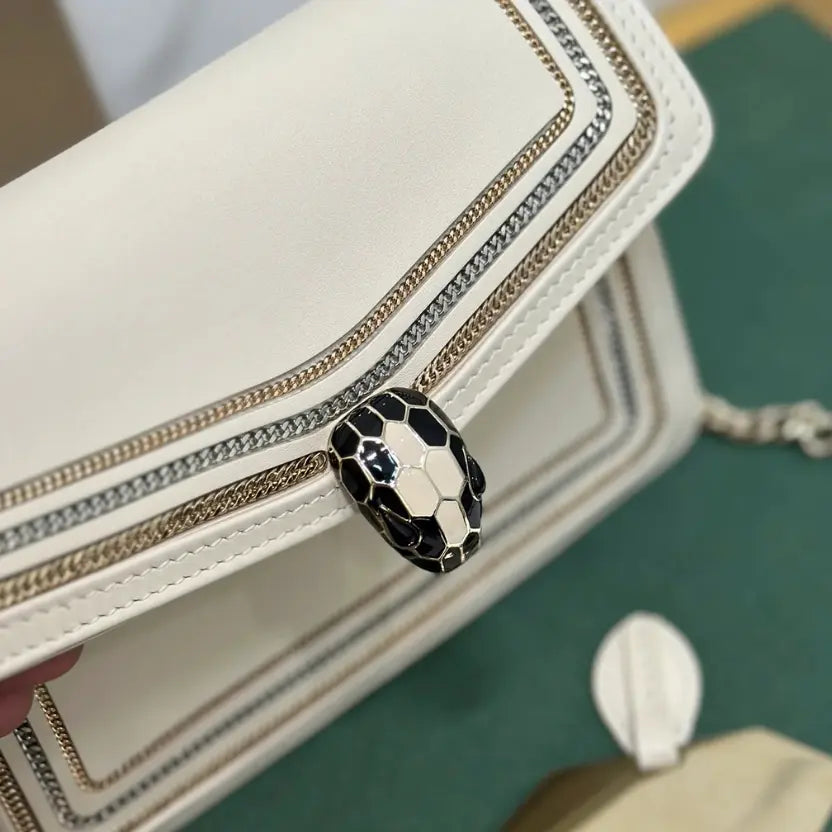 Boutique Level Quality || Bvlgari "Serpenti Diamond Blast" Chain Bag in White