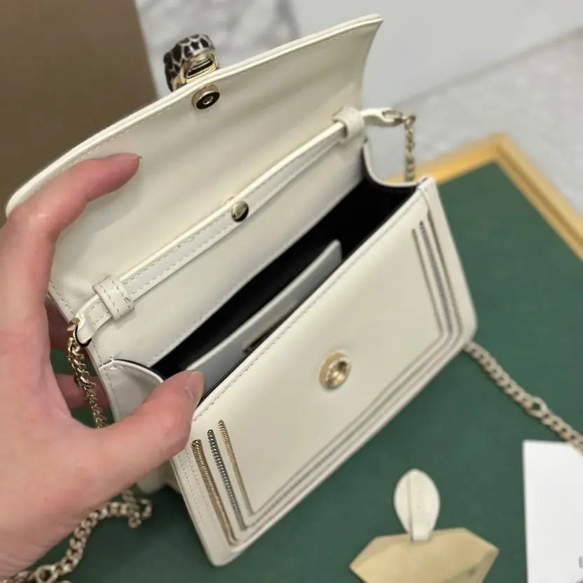 Boutique Level Quality || Bvlgari "Serpenti Diamond Blast" Chain Bag in White