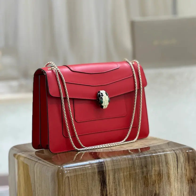 Boutique Level Quality || Bvlgari Serpenti Forever "Double" flap bag in Red