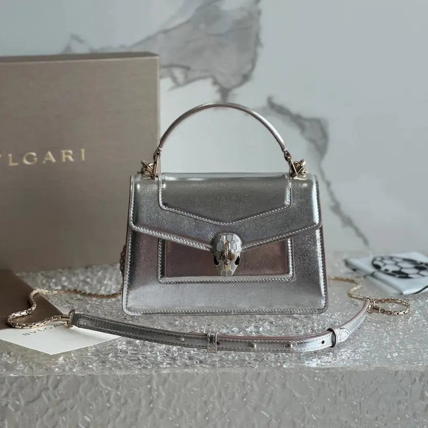 Boutique Level Quality || Bvlgari SERPENTI FOREVER Mini Handbag in Silver