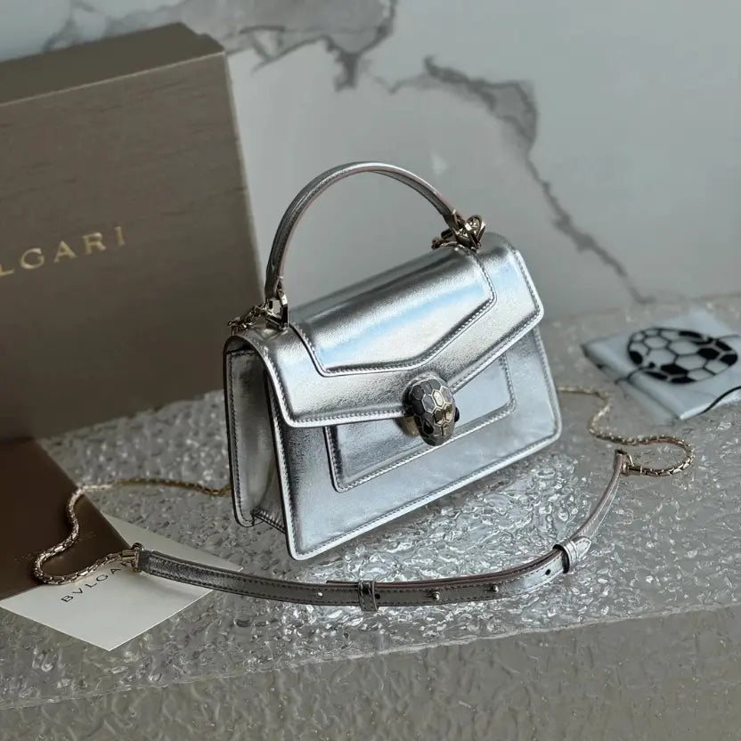 Boutique Level Quality || Bvlgari SERPENTI FOREVER Mini Handbag in Silver