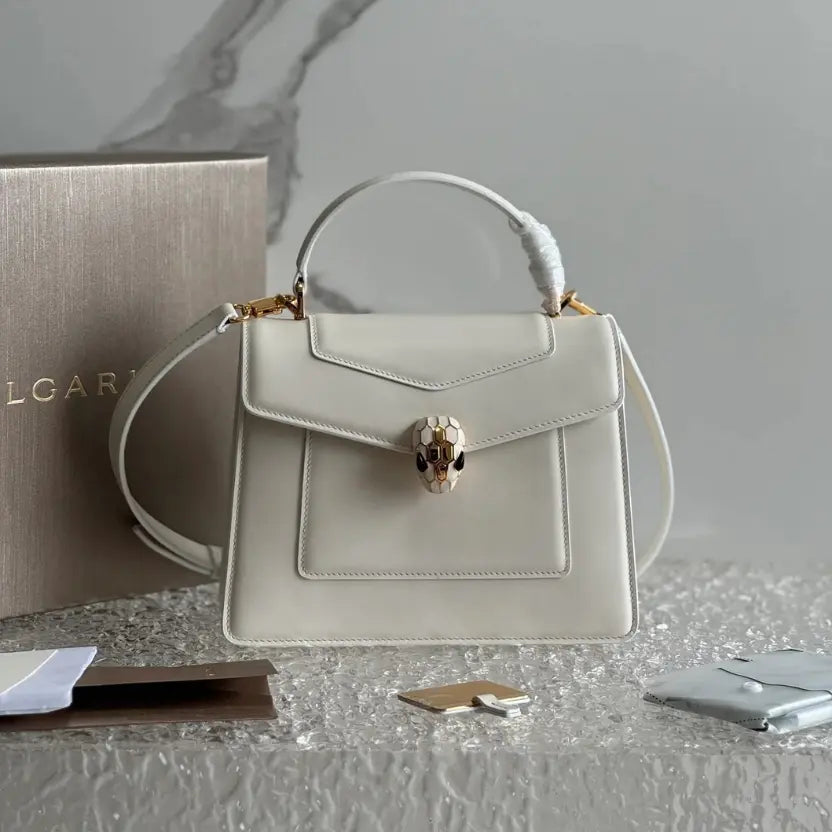 Boutique Level Quality || Bvlgari SERPENTI FOREVER Medium Tote Bag in White