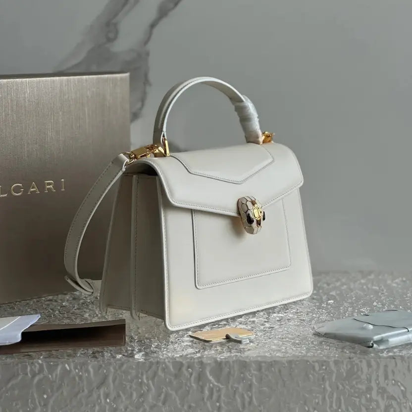 Boutique Level Quality || Bvlgari SERPENTI FOREVER Medium Tote Bag in White