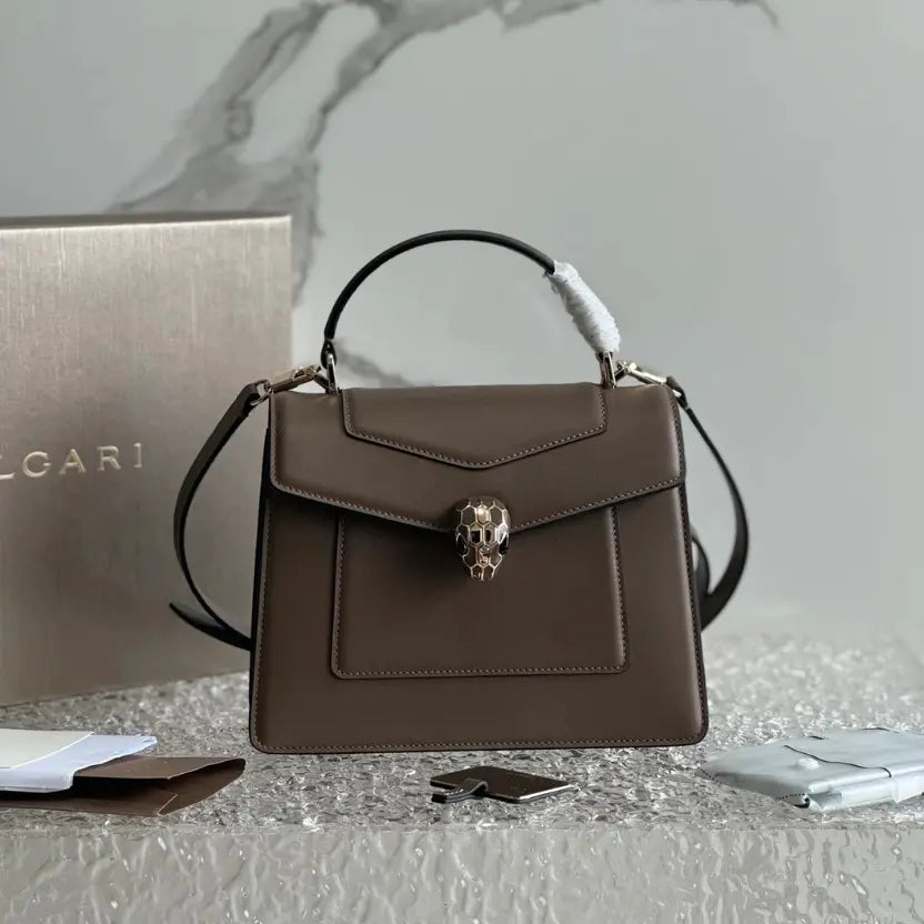 Boutique Level Quality || Bvlgari SERPENTI FOREVER Medium Tote Bag in Brown