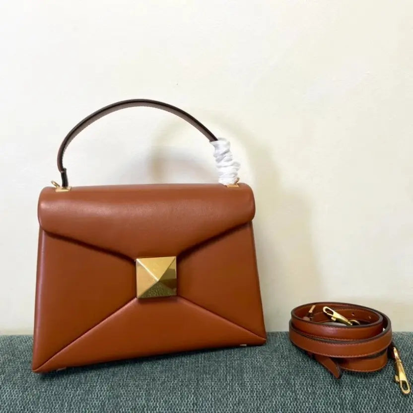 Boutique Level Quality || Valentino Garavani One Stud Top-Handle Bag in Brown