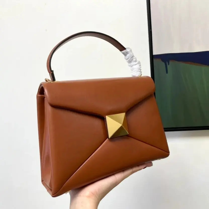 Boutique Level Quality || Valentino Garavani One Stud Top-Handle Bag in Brown