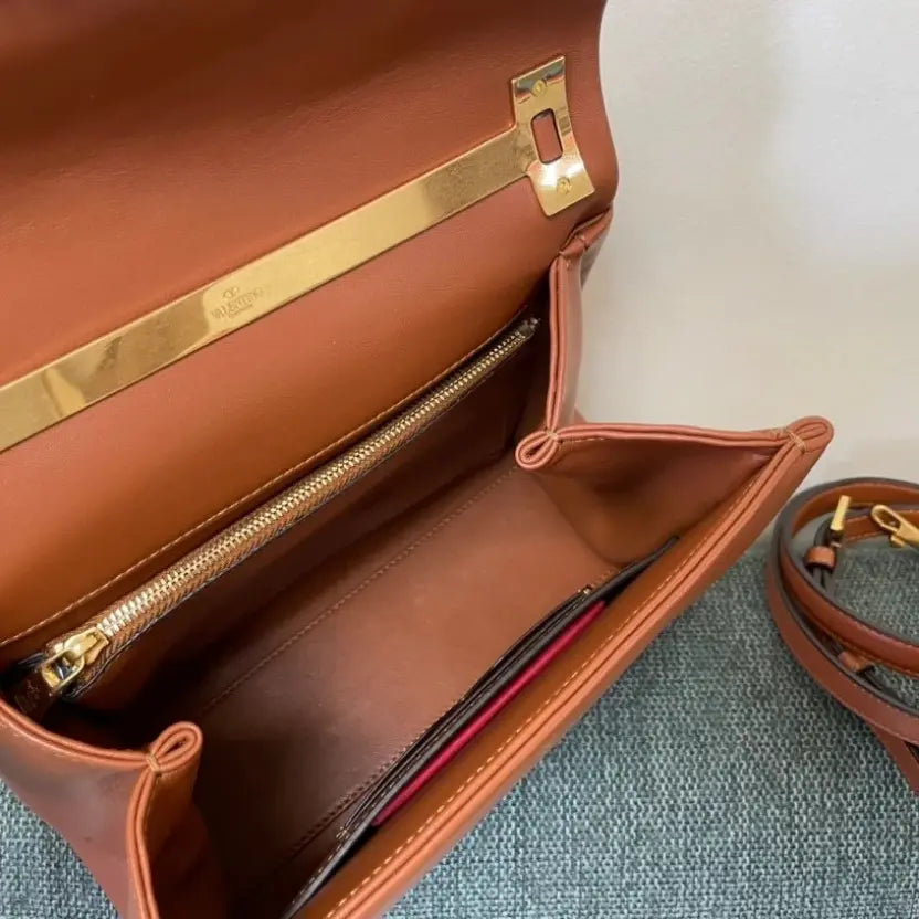 Boutique Level Quality || Valentino Garavani One Stud Top-Handle Bag in Brown