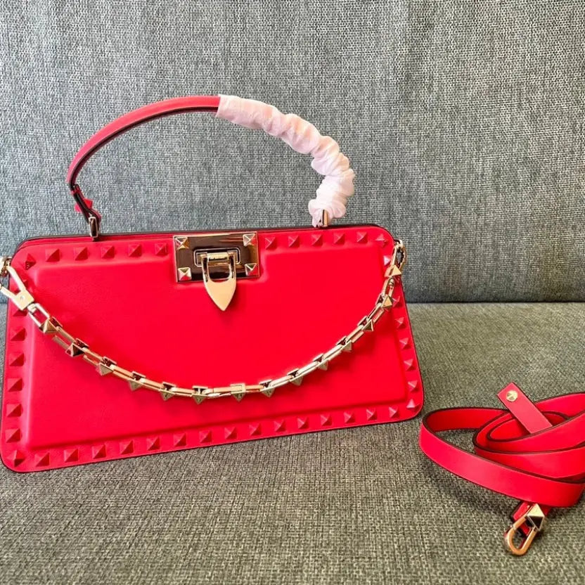 Boutique Level Quality || Valentino Garavani Rockstud Leather Handbag in Red