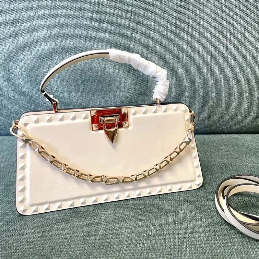 Boutique Level Quality || Valentino Garavani Small Rockstud Leather Shoulder Bag in White