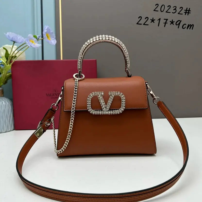 Boutique Level Quality || Valentino's New VSLING Small Crystal-Embellished Handbag in Brown