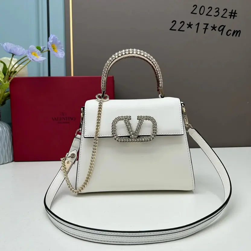 Boutique Level Quality || Valentino's New VSLING Small Crystal-Embellished Handbag in White