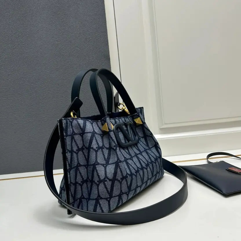Boutique Level Quality || Valentino Garavani Medium VLOGO Signature Toile Iconographe denim tote bag