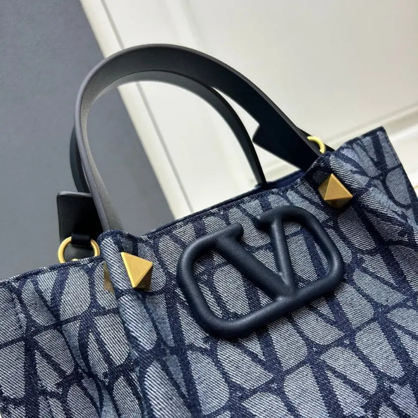 Boutique Level Quality || Valentino Garavani Medium VLOGO Signature Toile Iconographe denim tote bag