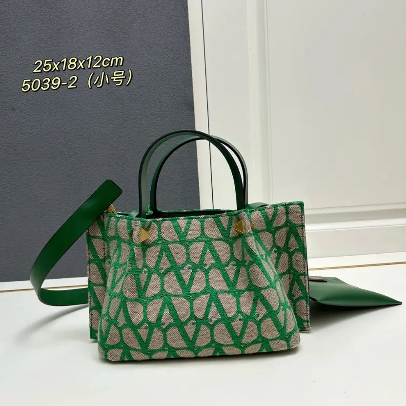 Boutique Level Quality || Valentino Garavani Toile Iconographe Small Tote Bag in Green and Beige