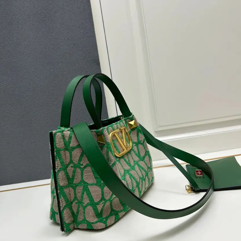 Boutique Level Quality || Valentino Garavani Toile Iconographe Small Tote Bag in Green and Beige