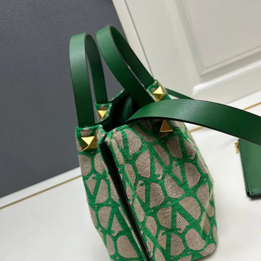 Boutique Level Quality || Valentino Garavani Toile Iconographe Small Tote Bag in Green and Beige