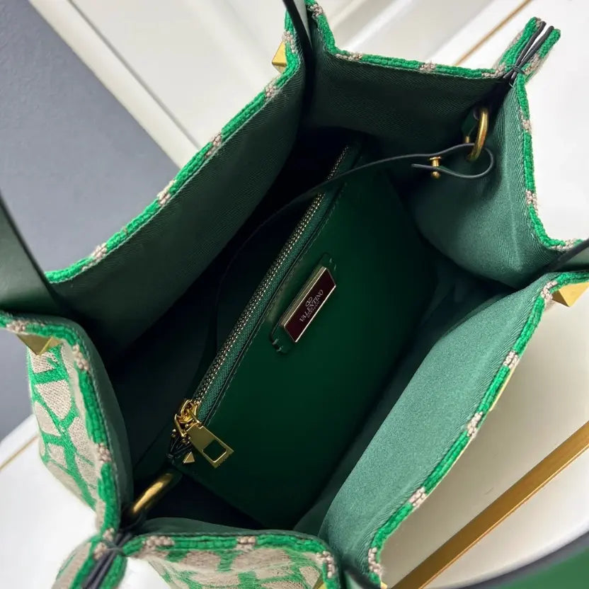 Boutique Level Quality || Valentino Garavani Toile Iconographe Small Tote Bag in Green and Beige