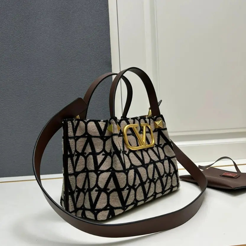 Boutique Level Quality || Valentino Garavani Toile Iconographe Small Tote Bag in Beige and Black