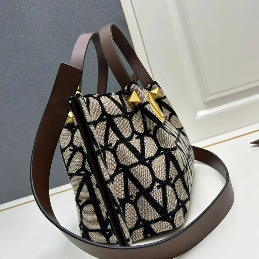 Boutique Level Quality || Valentino Garavani Toile Iconographe Small Tote Bag in Beige and Black