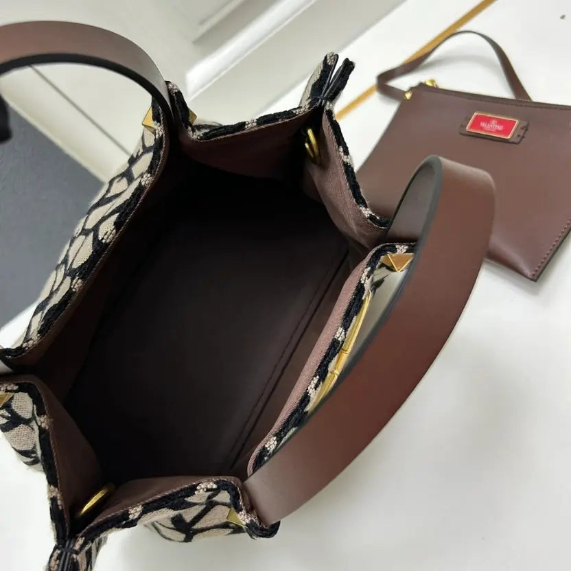 Boutique Level Quality || Valentino Garavani Toile Iconographe Small Tote Bag in Beige and Black