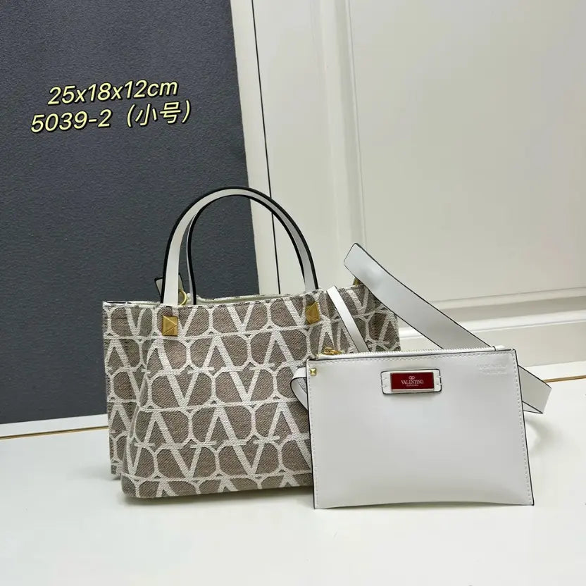 Boutique Level Quality || Valentino Garavani Toile Iconographe Tote Bag with a Beige and Ivory