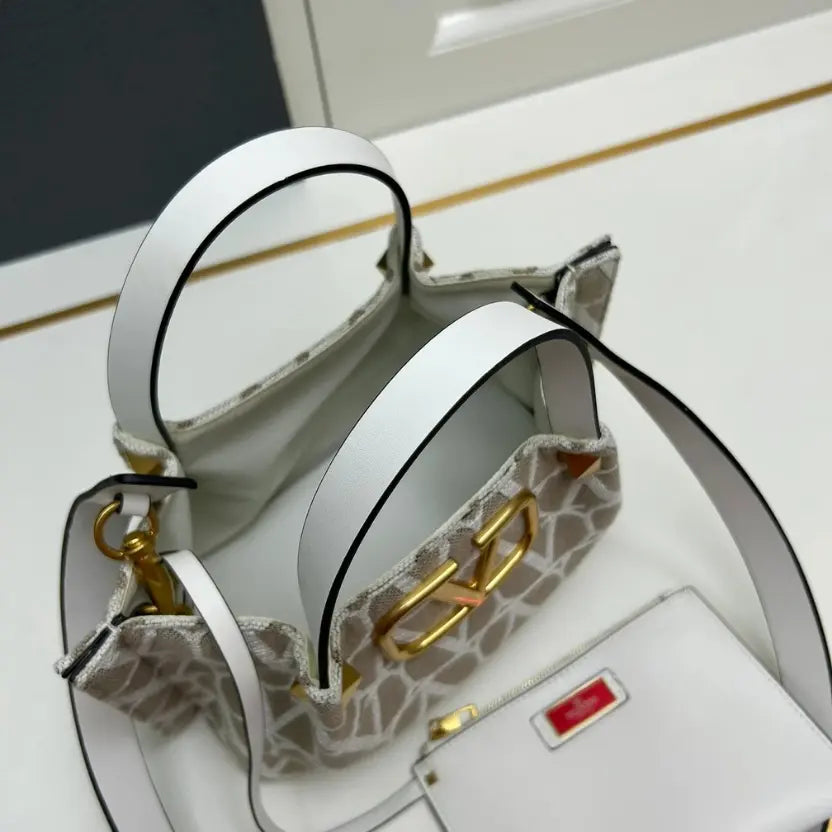 Boutique Level Quality || Valentino Garavani Toile Iconographe Tote Bag with a Beige and Ivory