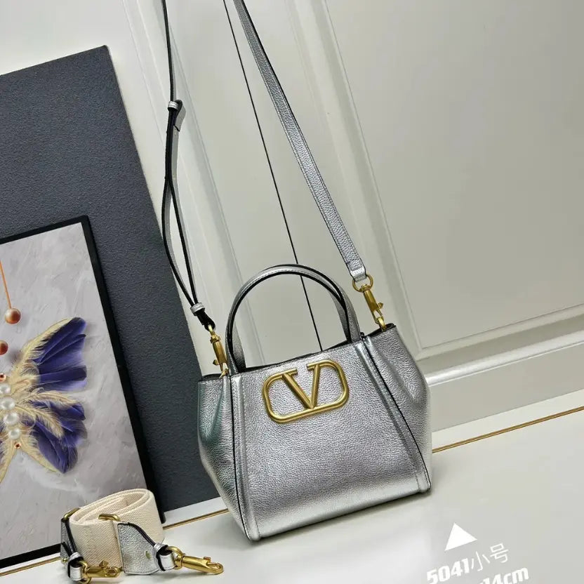 Boutique Level Quality || Valentino Garavani Alltime Small Handbag in Silver-Tone
