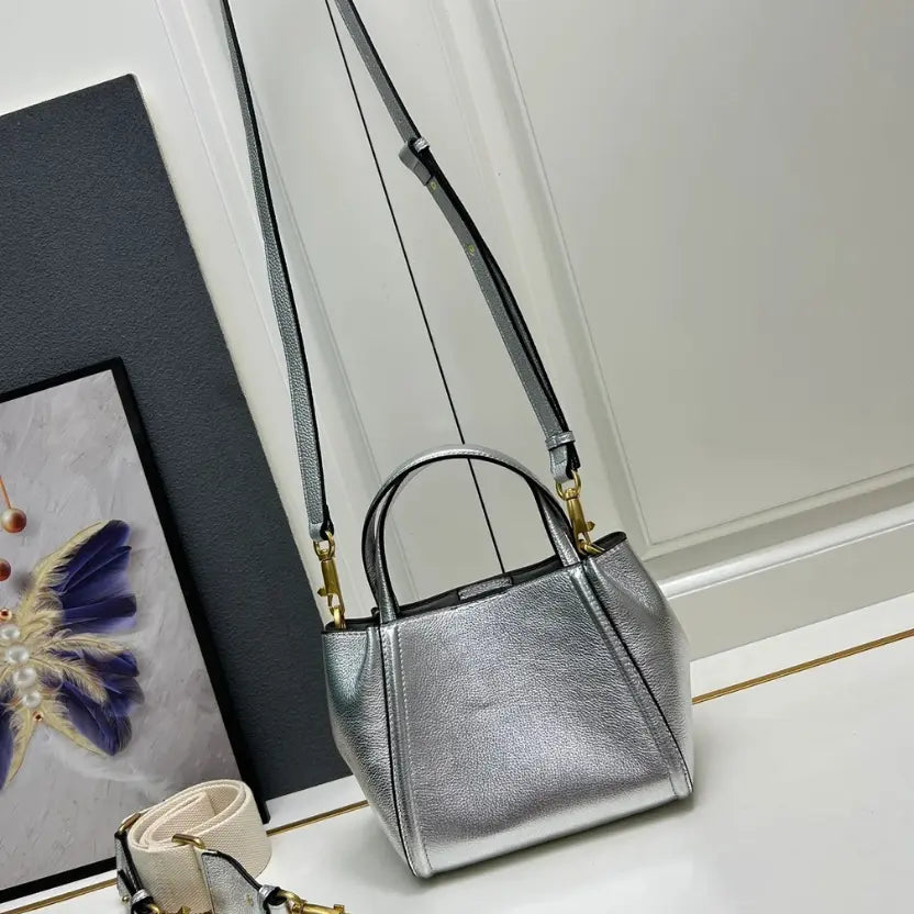 Boutique Level Quality || Valentino Garavani Alltime Small Handbag in Silver-Tone