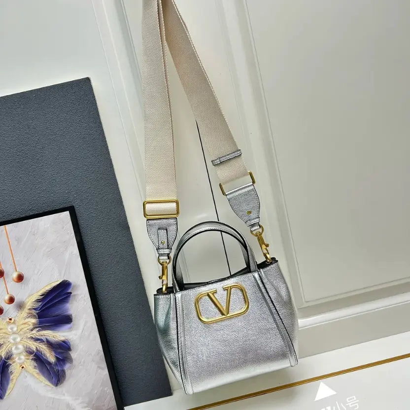 Boutique Level Quality || Valentino Garavani Alltime Small Handbag in Silver-Tone