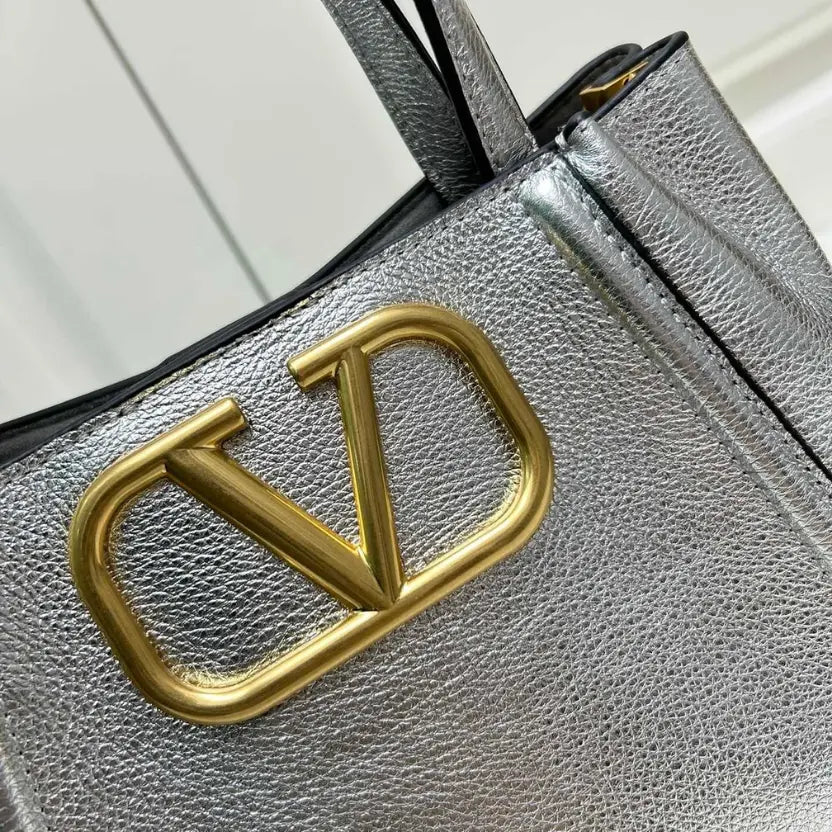 Boutique Level Quality || Valentino Garavani Alltime Small Handbag in Silver-Tone