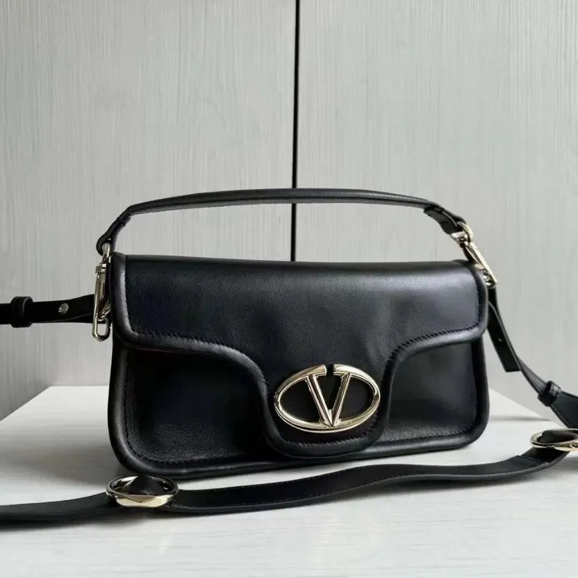 Boutique Level Quality || Valentino Garavani VLogo Leather Shoulder Bag in Black