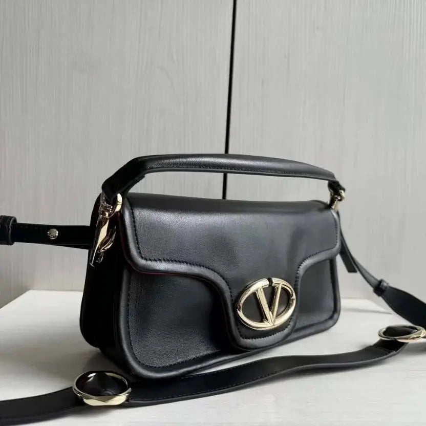 Boutique Level Quality || Valentino Garavani VLogo Leather Shoulder Bag in Black