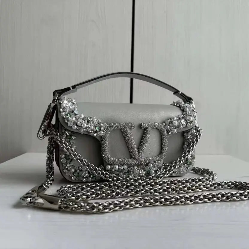 Boutique Level Quality || Valentino Garavani Locò small shoulder bag in Grey