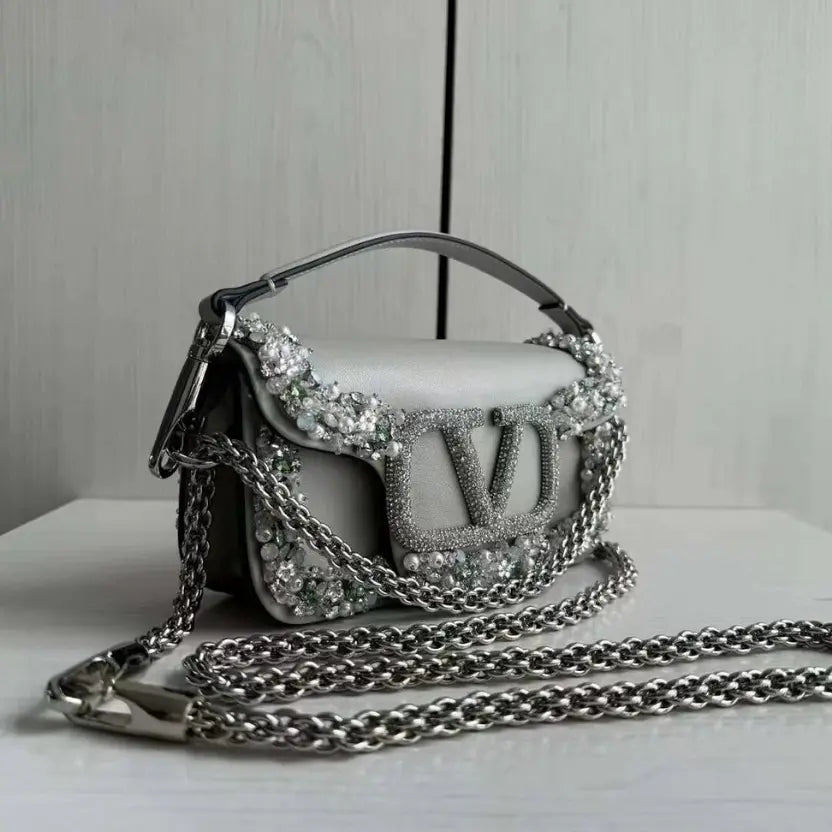 Boutique Level Quality || Valentino Garavani Locò small shoulder bag in Grey