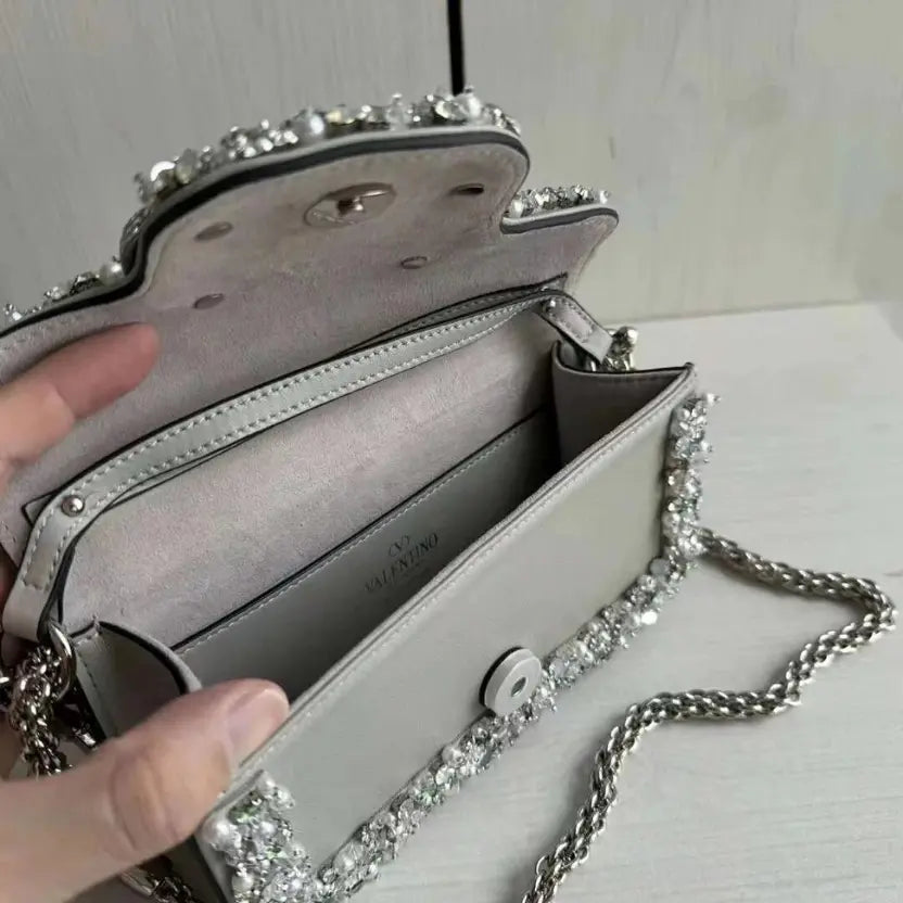 Boutique Level Quality || Valentino Garavani Locò small shoulder bag in Grey