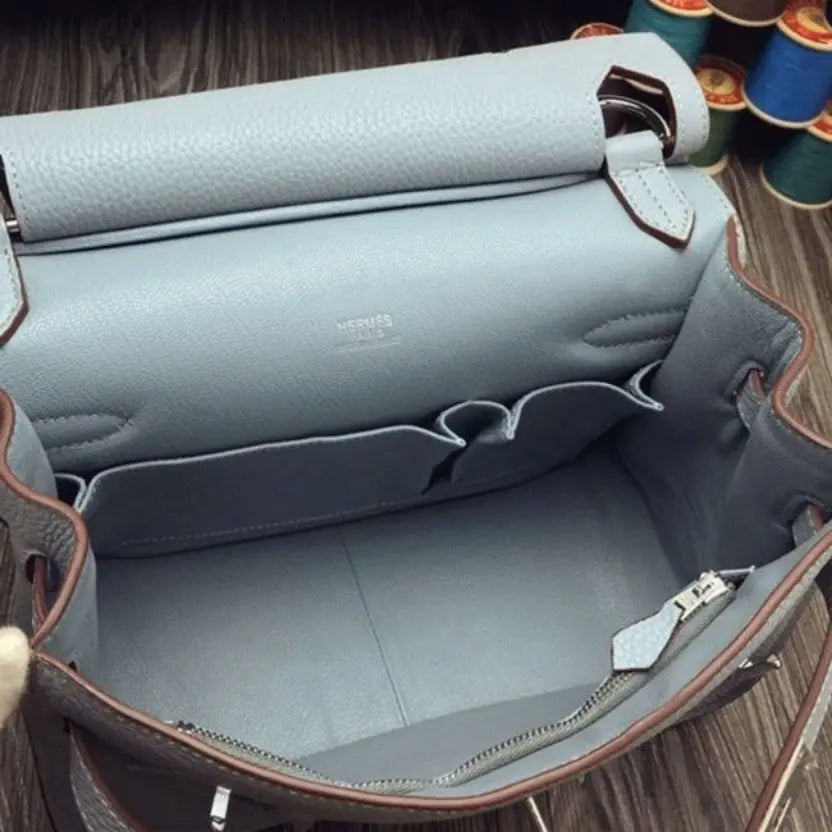 Boutique Quality || Blue lin designer Hermes Jypsiere 34cm handbag