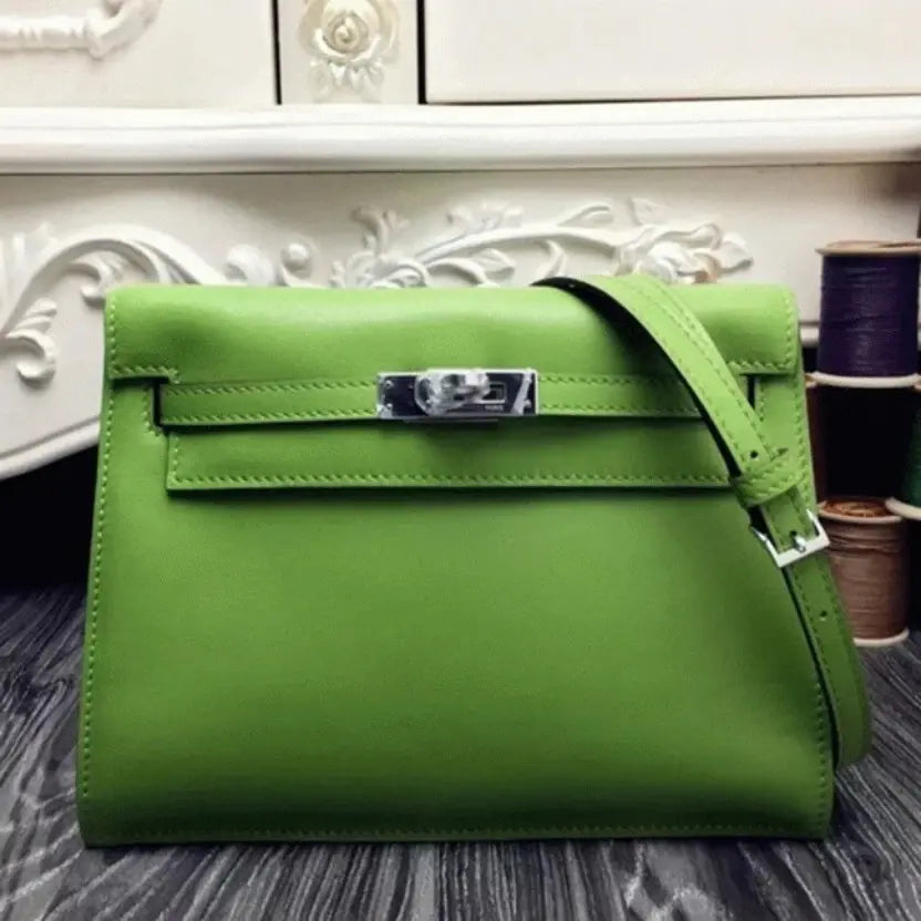 Boutique Quality || Green Swift Leather Top Hermes Kelly Danse Convertible Bag