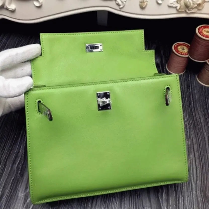 Boutique Quality || Green Swift Leather Top Hermes Kelly Danse Convertible Bag