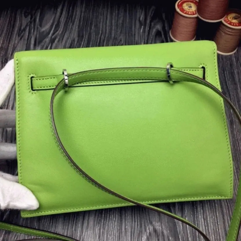 Boutique Quality || Green Swift Leather Top Hermes Kelly Danse Convertible Bag