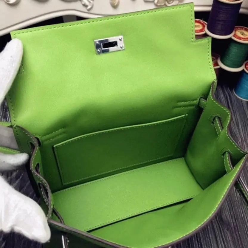 Boutique Quality || Green Swift Leather Top Hermes Kelly Danse Convertible Bag